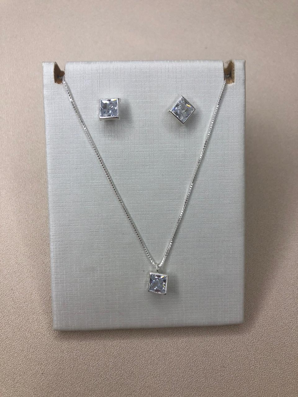 CONJUNTO PRATA 925 QUADRADO