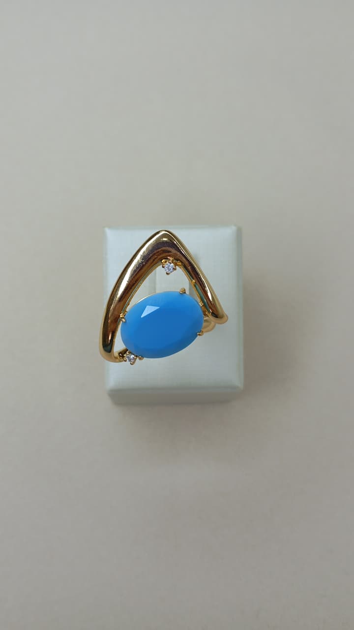 ANF 1240 ANEL DOURADO COM PEDRA AZUL