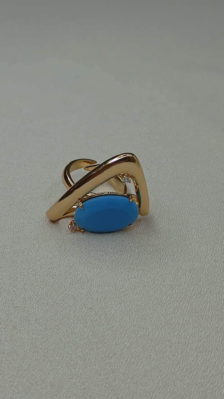 ANF 1240 ANEL DOURADO COM PEDRA AZUL
